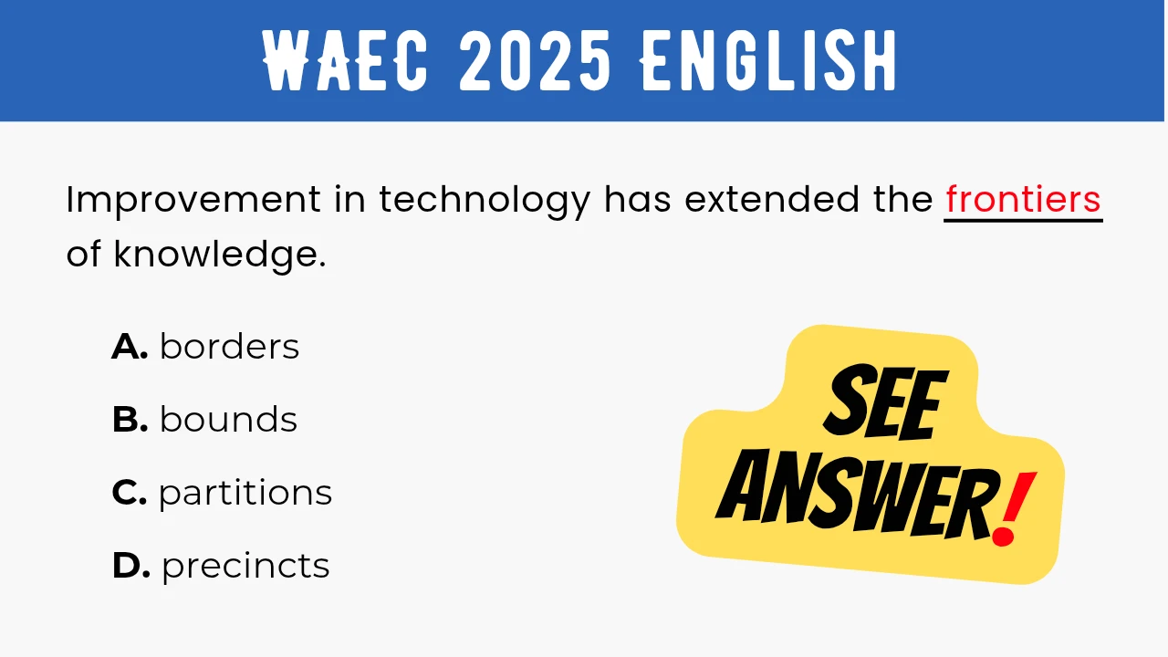 An image displaying the WAEC 2025 English Objective Question 31 with its options and a "SEE ANSWER!" text in yellow highlight with red exclamation mark on the right.